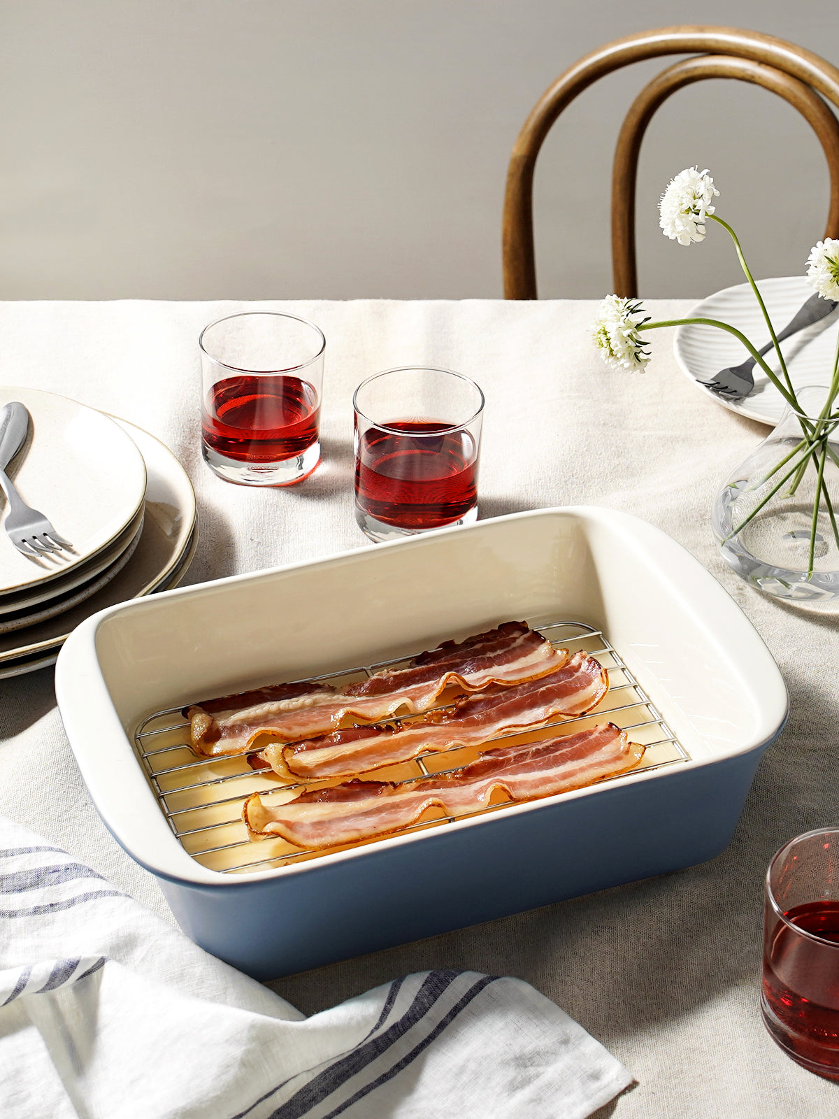 LE TAUCI Deep Casserole Dishes for Oven, 13.7”x9.6” Ceramic Baking Dish Set with Roasting Racks, Large Lasagna Pans with Handles, Rectangular Bakeware as Gift for Mom, Dusty Blue(4.6QT/3.0QT/1.6QT), Set of 3