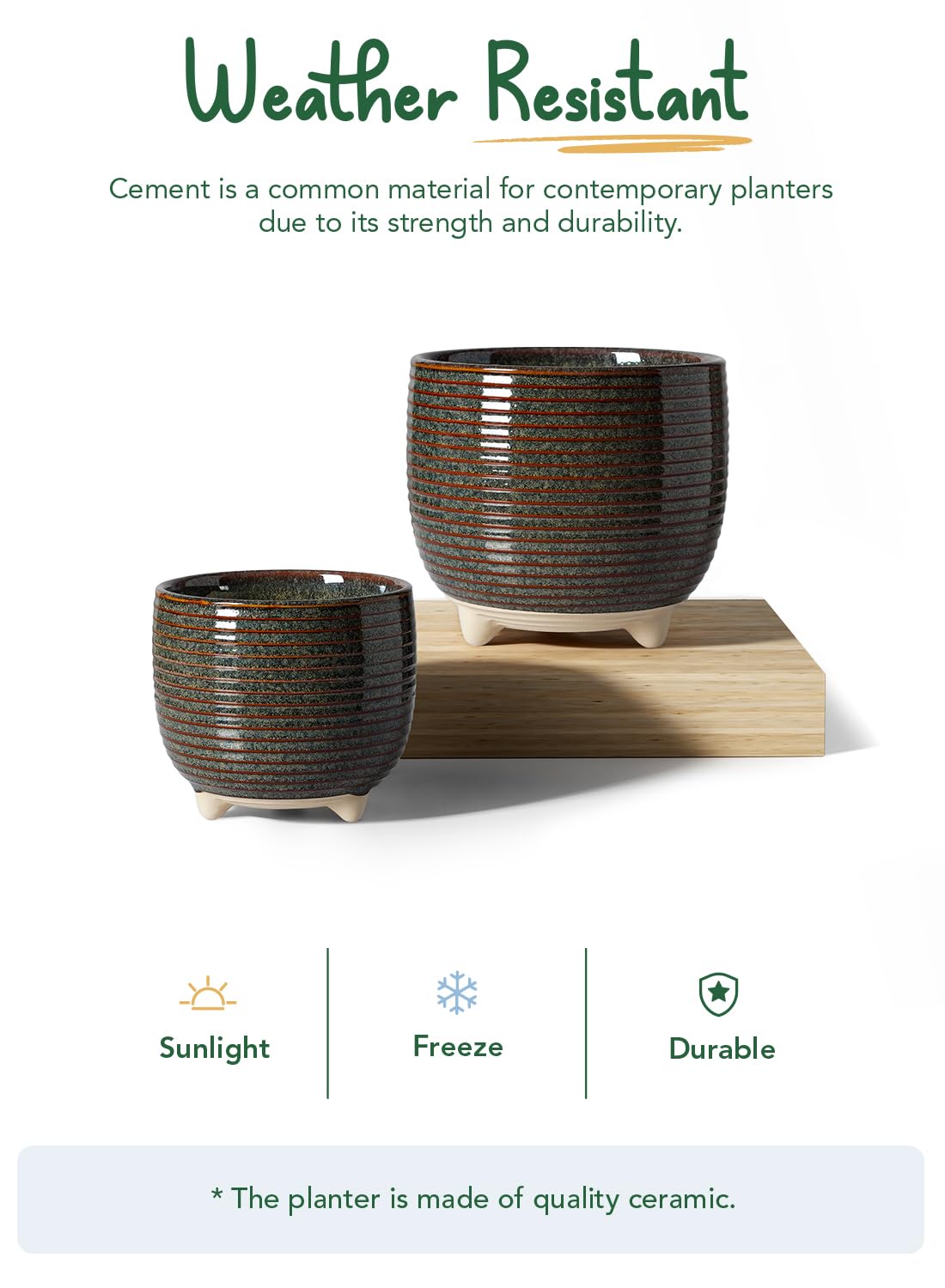 LE TAUCI Ceramic Plant Pots, 5.1 + 6.4 Inch Footed Pots for Plants, Modern Flower Pots for Home and Office, Indoor Planters with Drainage, Reactive Glaze Black