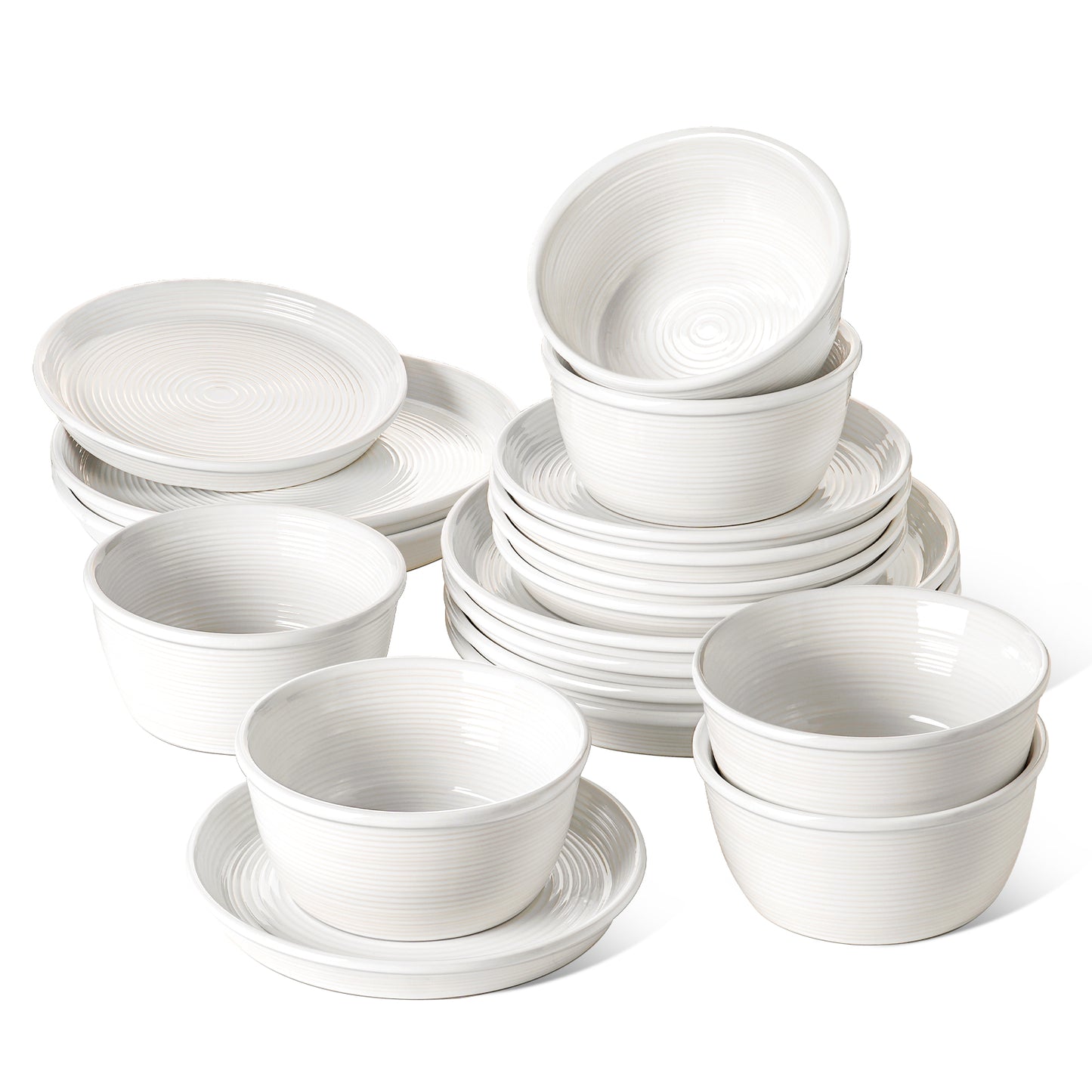 LE TAUCI 18-Piece Ceramic Dinnerware Set, Service for 6 – White Farmhouse Deeper Plates & Bowls (10" Dinner, 8" Salad, 6" Bowls), Stackable, Chip Resistant Stoneware Dishes