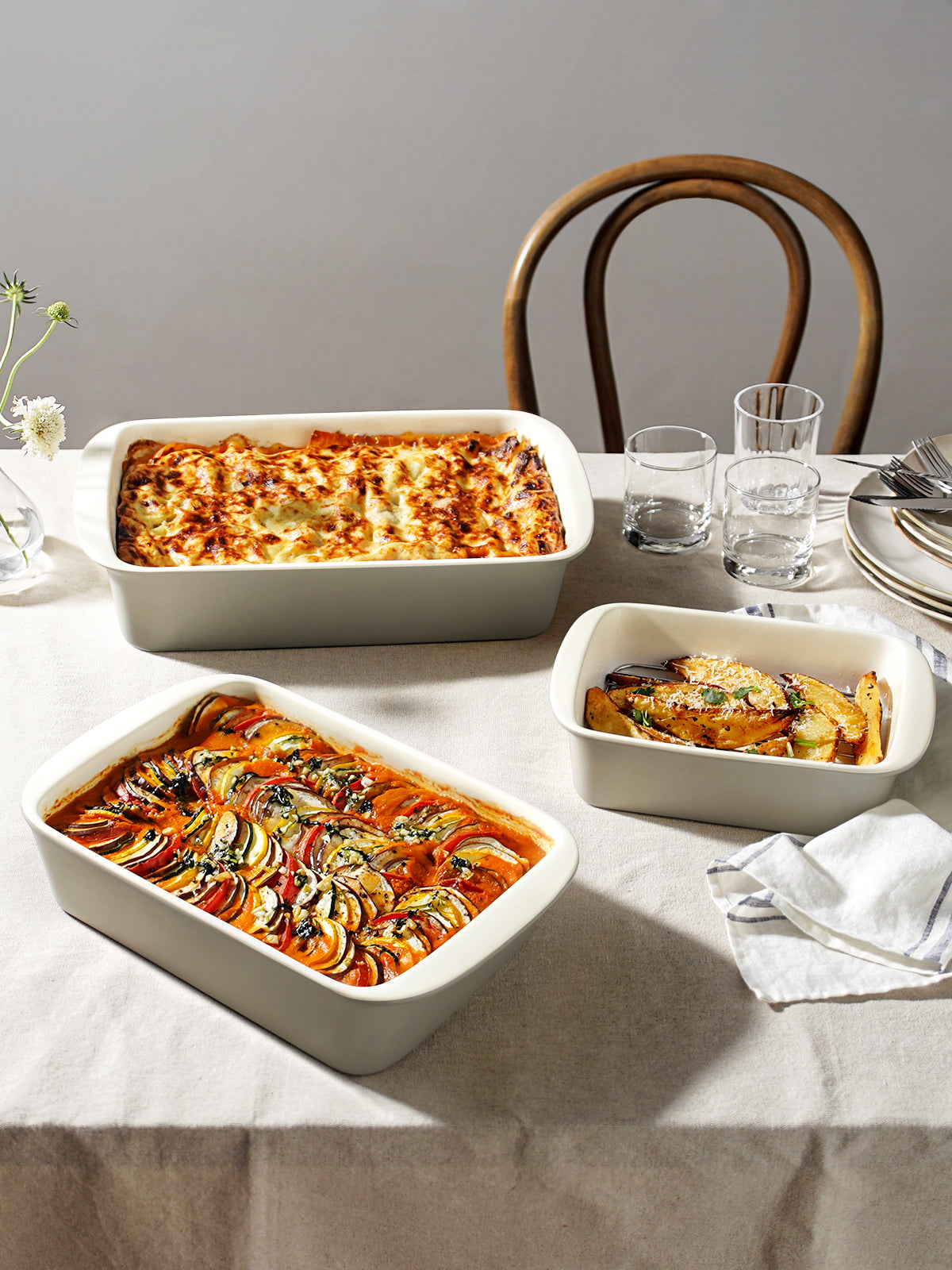 LE TAUCI Deep Casserole Dishes for Oven, 13.7”x9.6” Ceramic Baking Dish Set with Roasting Racks, Large Lasagna Pans with Handles, Rectangular Bakeware as Gift for Mom, Oatmeal Greige(4.6QT/3.0QT/1.6QT), Set of 3