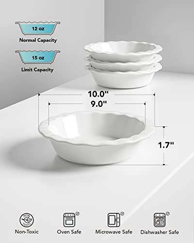 LE TAUCI Mini Pie Pans, 6.5 Inch Pie Plate Ceramic, 12 Ounce Pie Dish Ramekins, Individual Chicken Pot Pie, Ruffled Edge Bowls, Set of 6, White