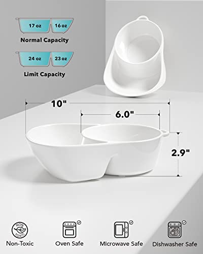 LE TAUCI Anti-Soggy Cereal Bowl, Ceramic Soup Bowl, Chip and Dip Bowl for Cracker and Snack, Divided Serving Bowls Set for Bread, Guacamole and Salsa,Set of 2, White