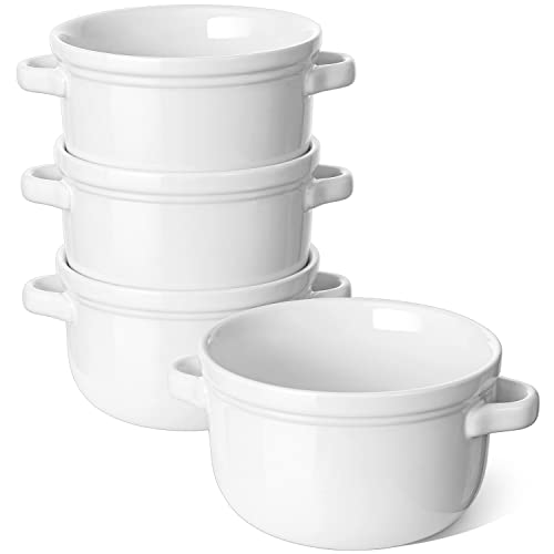 LE TAUCI French Onion Soup Bowls, 20 Ounce Soup Bowls With Handles For Chili, Beef Stew, French Onion Soup Crocks Oven Safe, Set Of 4, Arctic White