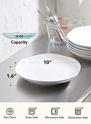 LE TAUCI Dinner Plates 10 Inch, Ceramic Plate Set for Salad, Pasta, Risotto, Fluffiest Pancakes, 22 Ounce - Set of 6,White