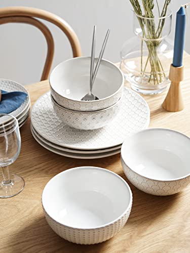 LE TAUCI Dinnerware Sets 12 Piece, House Warming Wedding Gift, Serve for 4 (10" Dinner Plates + 8" Salad Dish + 22 oz Bowl) x 4, Dishwasher Microwave Oven safe - Arctic White