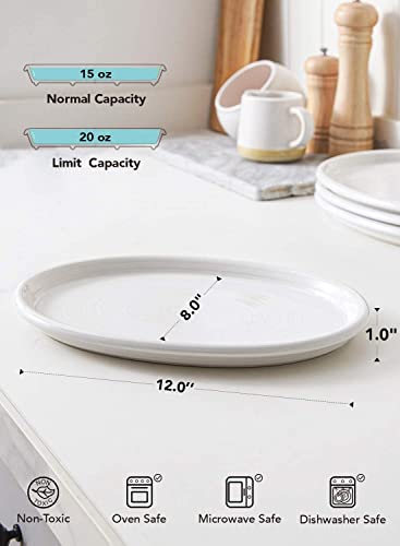 LE TAUCI Ceramic Serving Platter for Sandwich, 12 Inch Oval Platters for Serving Food, Dessert Taco Sushi Appetizer Dinner Plates Oven Safe, Christmas Serving Dishes Set of 4, White