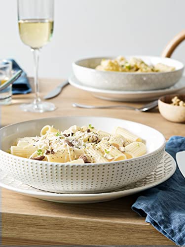 LE TAUCI Large Pasta Bowls, 42oz Pasta Plate and Serving Plate Bowls, House-warming Gift, Ceramic Embossment Stoneware Bowl for Pasta, Fruits, Salad, Noodle, Ramen - Set of 4, Arctic White