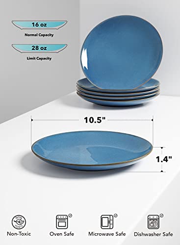 LE TAUCI Dinner Plates 10.5 Inch, Ceramic Round Reactive Glaze Serving Dishes for Thanksgiving & Christmas, Set of 6 - Ceylon Blue