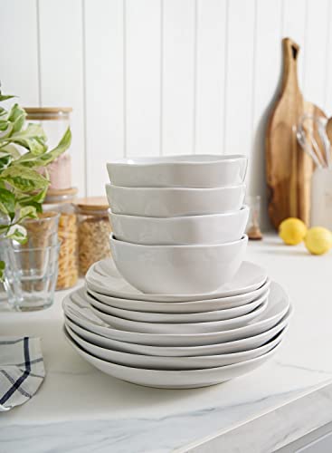 LE TAUCI Dinnerware Sets 12 Piece, Serve for 4, Ceramic Plates and Bowls Set (10" Dinner Plates + 8" Salad Dish + 22 oz Bowl) x 4, House Warming Wedding Gift, Dishwasher Microwave Oven safe - White