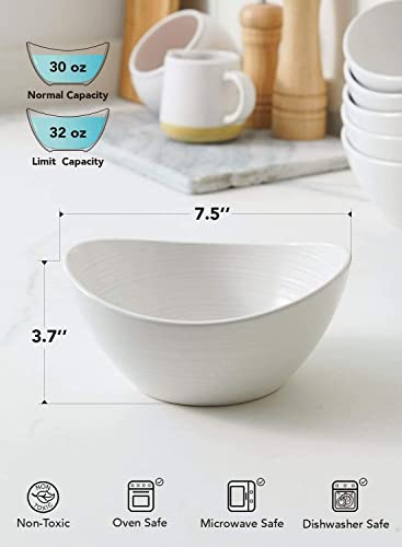 LE TAUCI Large Cereal Bowls 30 OZ, Ceramic Bowls Set for Salad Soup Rice Desserts, Kitchen Serving bowl, Oven Dishwasher & Microwave Safe - 7.5 inch, Set of 4, White