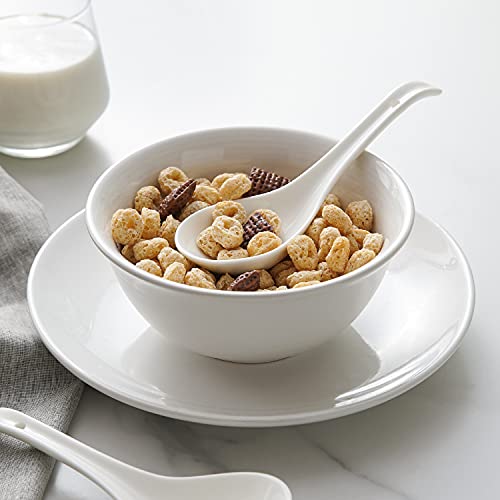 LE TAUCI 7 Inch Soup Spoons, Ceramic Chinese Soup Spoons, Asian Soup Spoons, Japanese Spoon Large for Cereals Ramen Pho Wontons Oatmeal Porridge Dumpling Miso Noodles, Set of 8, White
