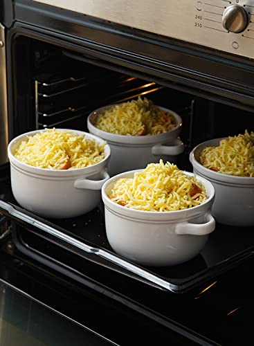 LE TAUCI French Onion Soup Bowls Oven Safe, 28 Ounce Soup Bowl with Handle, Chlli Bowl, Onion Soup Crocks for Stew, Onion, Soup, Set of 4, White