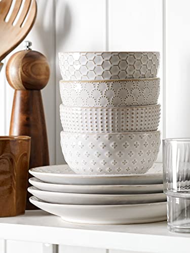 LE TAUCI Small Bowls 4.5 inch, House-warming Gift, Ceramic Embossment Stoneware Bowl for Ice Cream, Dessert, Fruits, Side Dishes - 12 oz, Set of 4, Arctic white