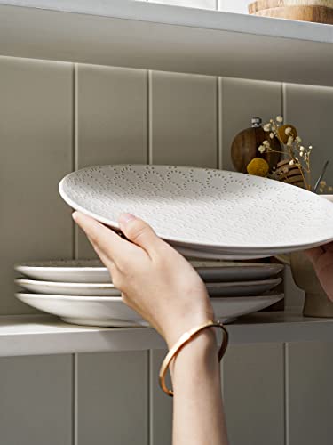 LE TAUCI Dinner Plates 10 Inch, White Pasta Plates, House Warming and Wedding Gift, Ceramic Embossed Plate Set for Kitchen Decoration, Microwave, Oven, and Dishwasher Safe - Set of 4, Arctic white