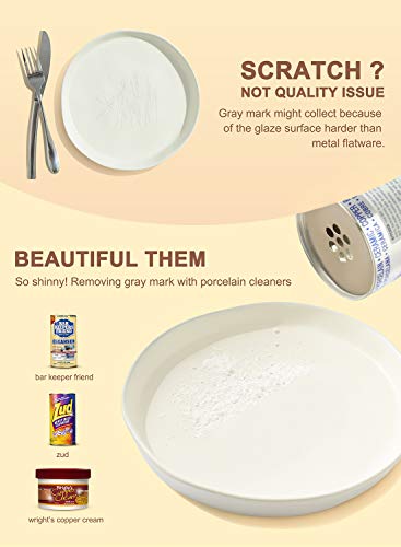 LE TAUCI 4 Piece Matte Glaze Dinnerware Set, Place Setting Service One Person, White