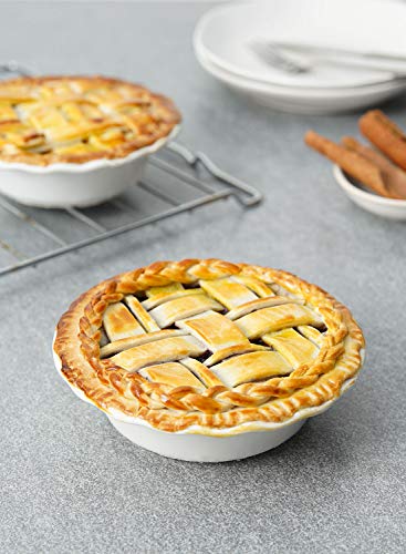 LE TAUCI Mini Pie Pans, 6.5 Inch Pie Plate Ceramic, 12 Ounce Pie Dish Ramekins, Individual Chicken Pot Pie, Ruffled Edge Bowls, Set of 6, White