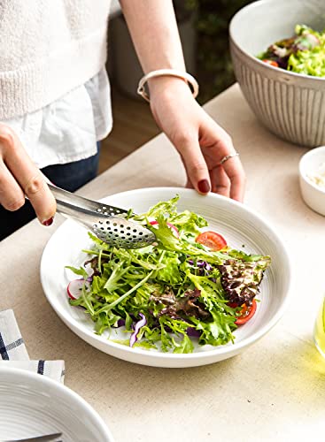 LE TAUCI Pasta Bowls 36 oz, Ceramic Shallow Salad Serving Plates, Large Dinner Bowl Set, Microwave Oven & Dishwasher Safe - 9 Inch, Set of 4, White