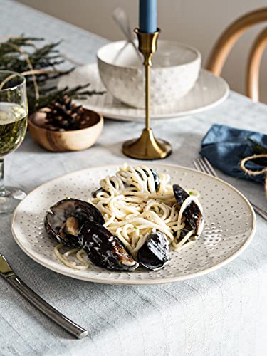 LE TAUCI Dinner Plates 10 Inch, White Pasta Plates, House Warming and Wedding Gift, Ceramic Embossed Plate Set for Kitchen Decoration, Microwave, Oven, and Dishwasher Safe - Set of 4, Arctic white