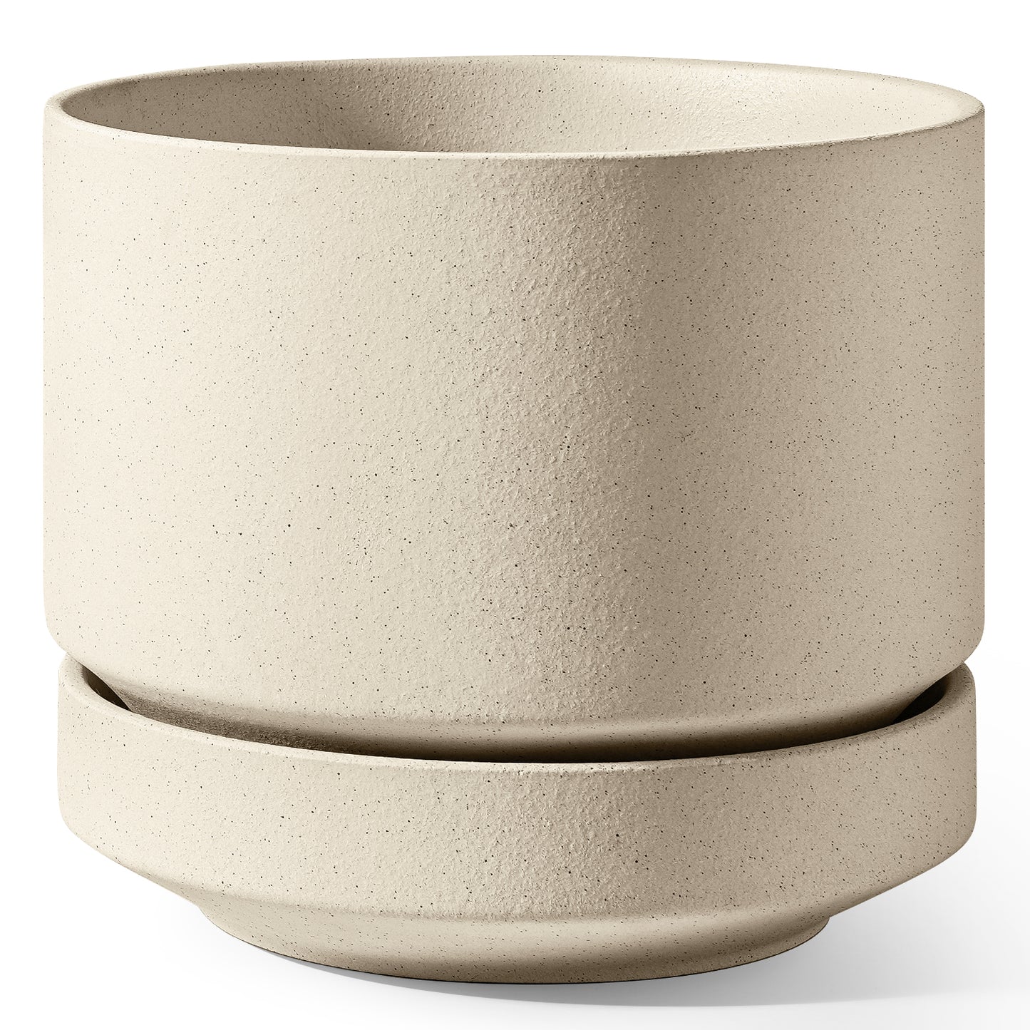 LE TAUCI 12 Inch Pots for Plants with Saucer | Ceramic Outdoor & Indoor Planter Pot for Plants | Drainage Hole, Mesh Pad & Plug | Unglazed Porous | Modern for Home, Office and Patio – Speckled Oat