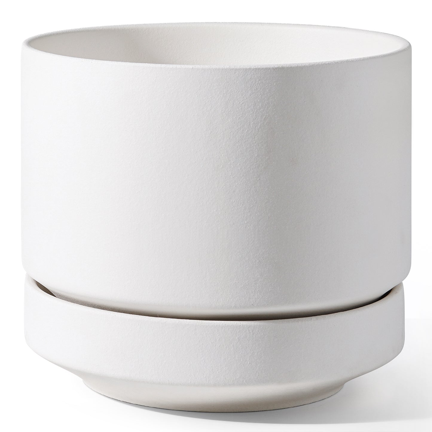 LE TAUCI 12 Inch Pots for Plants with Saucer | Ceramic Outdoor & Indoor Planter Pot for Plants | Drainage Hole, Mesh Pad & Plug | Unglazed Porous | Modern for Home, Office and Patio – Chalk White