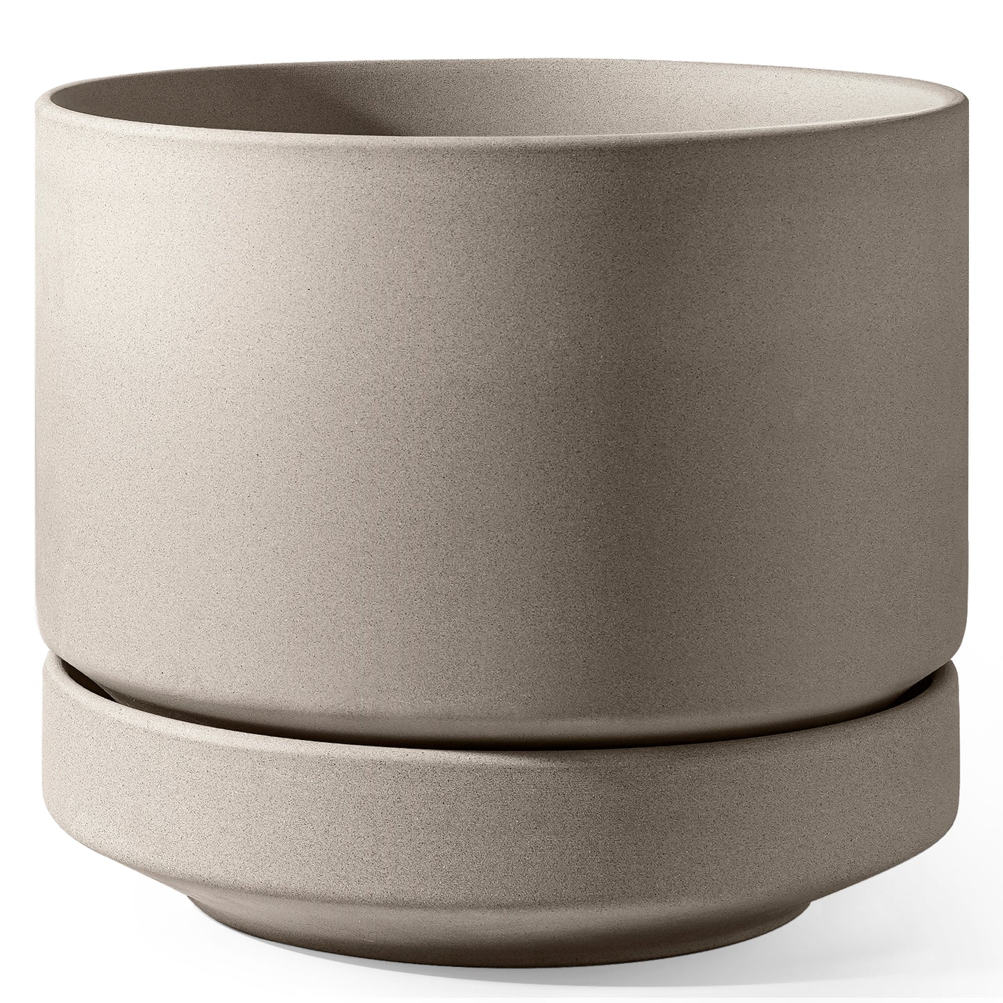 LE TAUCI Large 14 Inch Plant Pot with Saucer | Ceramic Outdoor & Indoor Big Planter Pot | Drainage Hole, Mesh Pad & Plug | Unglazed Porous | Modern Minimalist for Home and Patio – Neutral Gray