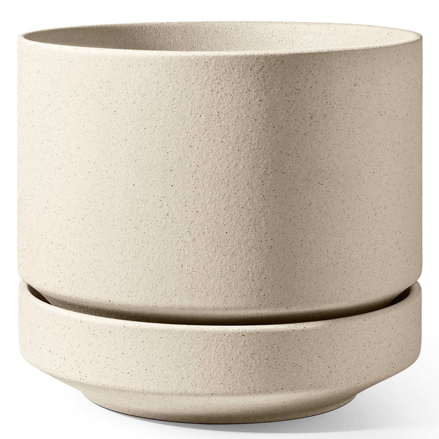 LE TAUCI Large 14 Inch Plant Pot with Saucer | Ceramic Outdoor & Indoor Big Planter Pot | Drainage Hole, Mesh Pad & Plug | Unglazed Porous | Modern Minimalist for Home and Patio – Speckled Oat