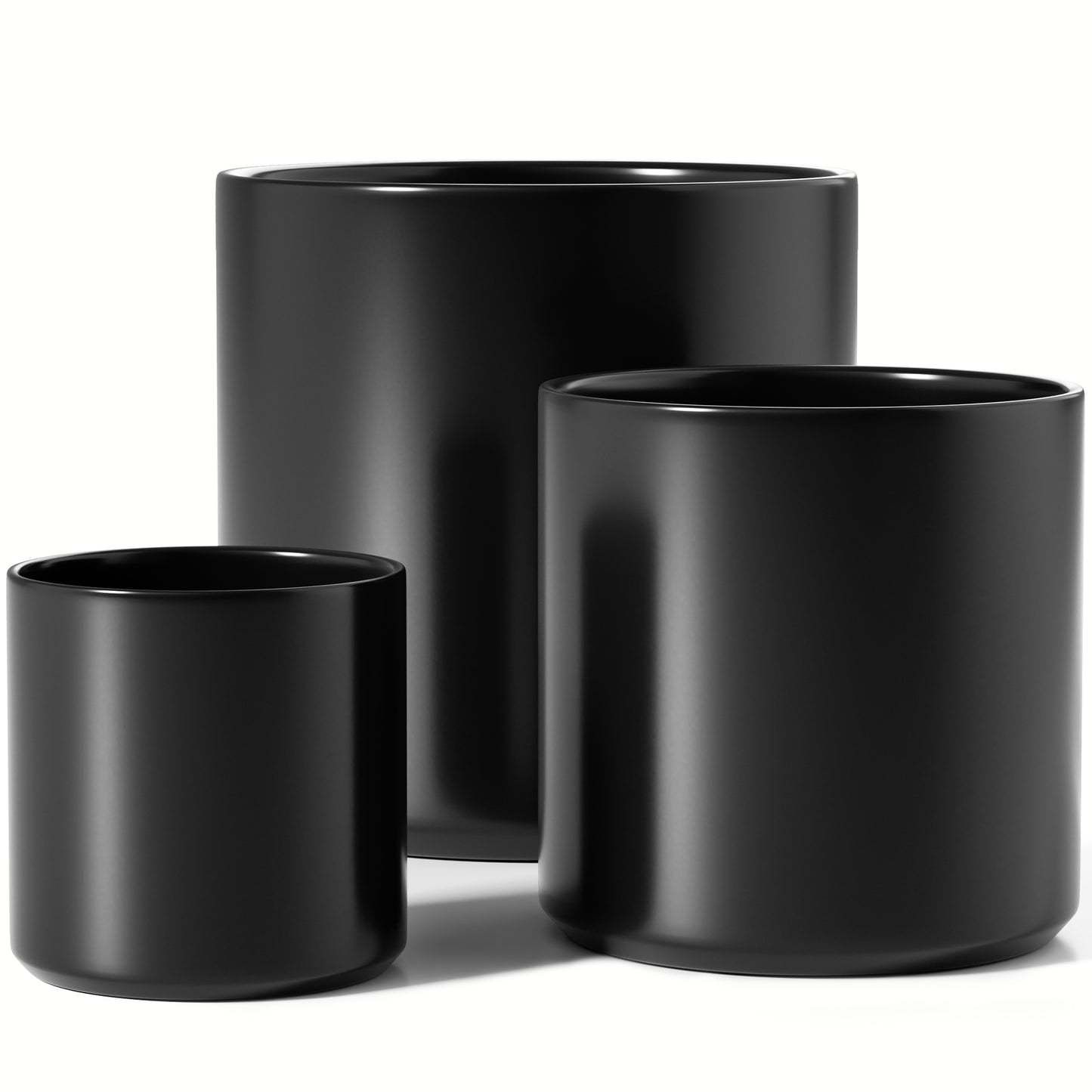 LE TAUCI Ceramic Pots for Plants, 10+8+6 Inch Indoor Plant Pots, Modern Planters for Indoor Plants Home Office, Cylinder Planters with Drainage Hole and Plug, Set of 3, Black