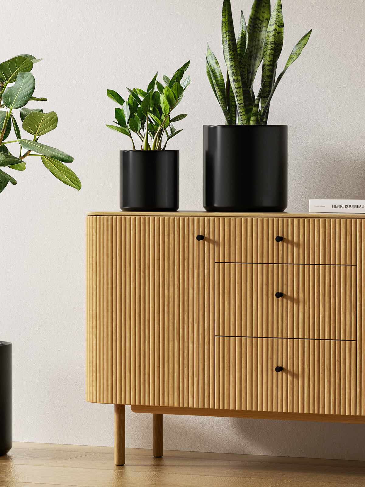 LE TAUCI Ceramic Pots for Plants, 10+8+6 Inch Indoor Plant Pots, Modern Planters for Indoor Plants Home Office, Cylinder Planters with Drainage Hole and Plug, Set of 3, Black