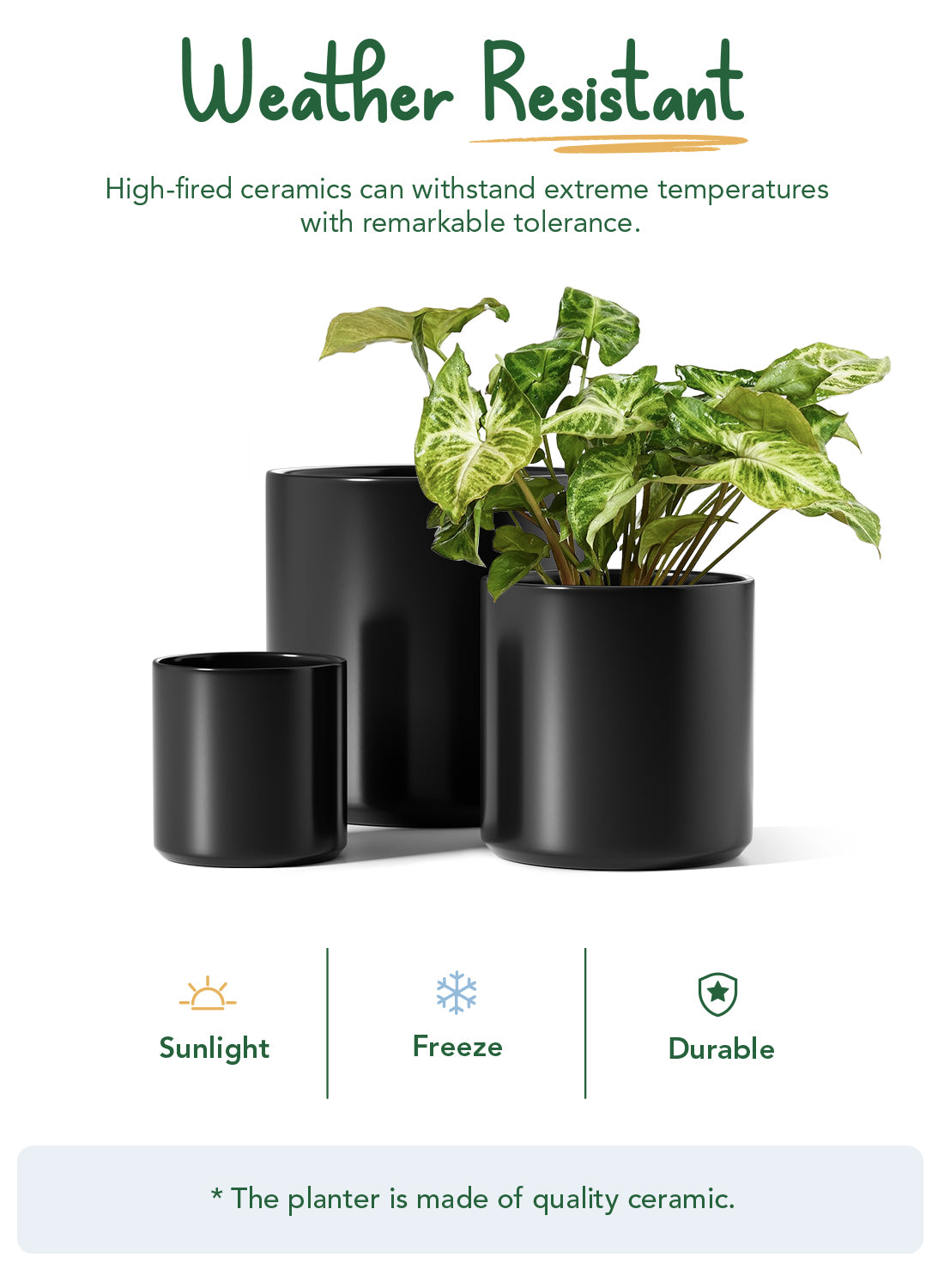 LE TAUCI Ceramic Pots for Plants, 10+8+6 Inch Indoor Plant Pots, Modern Planters for Indoor Plants Home Office, Cylinder Planters with Drainage Hole and Plug, Set of 3, Black