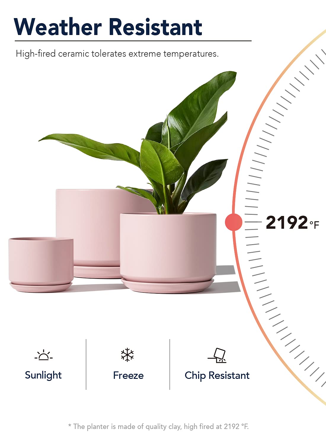 LE TAUCI Ceramic Plant Pots, 4.3+5.3+6.8 inch, Set of 3, Planters with Drainage Hole and Saucer, Indoor Flower Pot with Hole Mesh Pad, Gifts for Mom, Pink