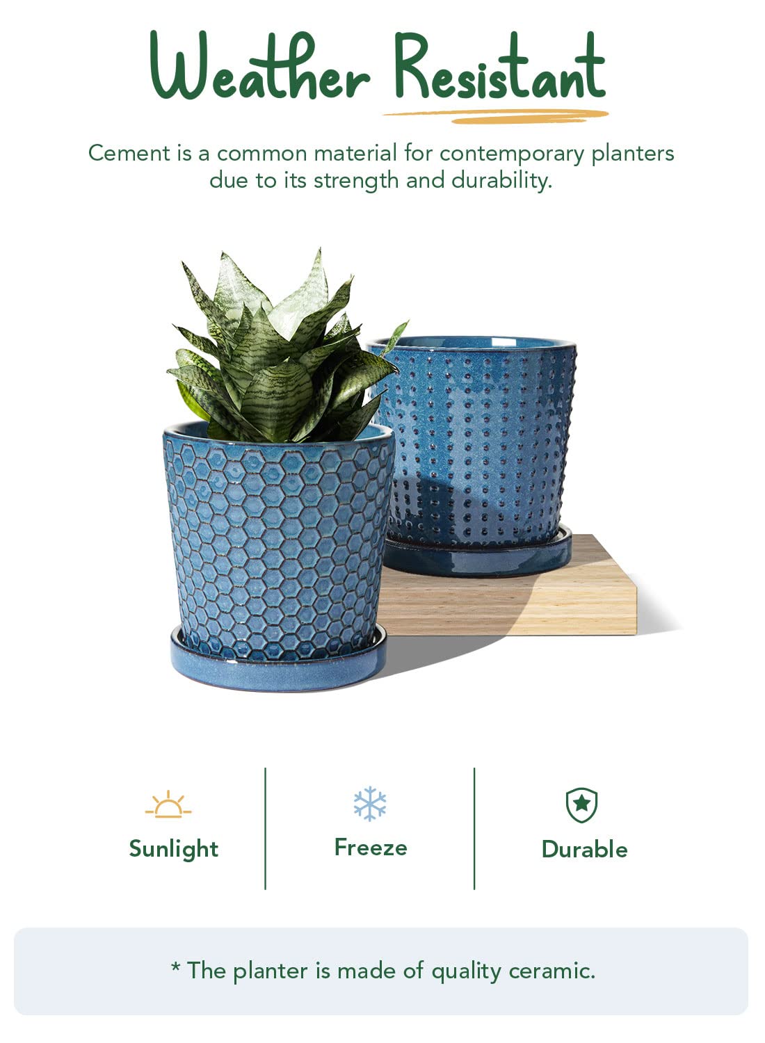 LE TAUCI Ceramic Plant Pots, 5.5 Inch Pots for Indoor Plants, Planters with Drainage Hole and Saucer, Flower Pots for Succulent, Snake Plants and Cactus, Set of 2, Reactive Glaze Blue