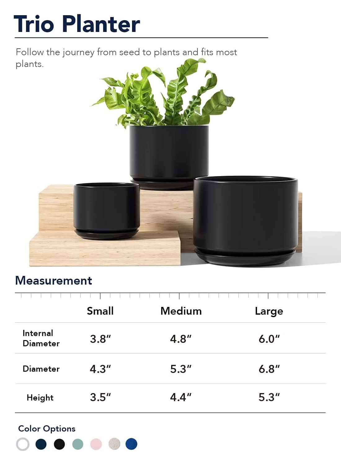 LE TAUCI Ceramic Plant Pots, 4.3+5.3+6.8 inch, Set of 3, Planters with Drainage Hole and Saucer, Indoor Flower Pot with Hole Mesh Pad, Gifts for Mom, Black