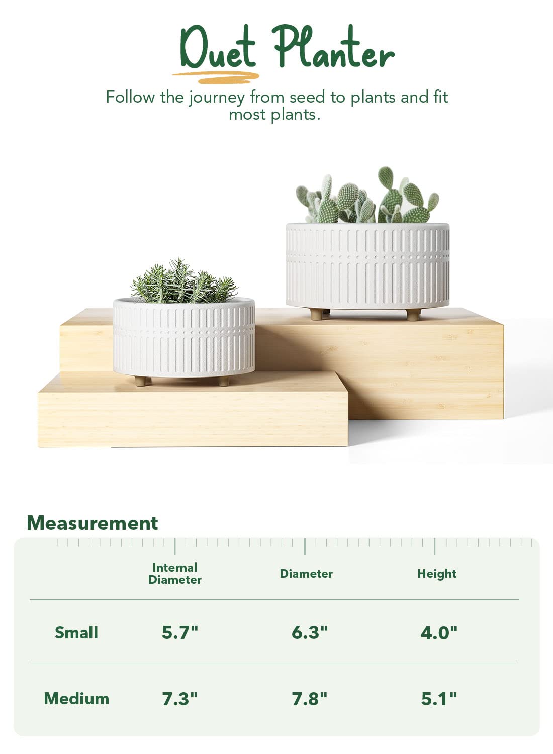 LE TAUCI Succulent Pots, 6.5+8 Inch Ceramic Indoor Plant Pot with Drainage Hole, Modern Round Decorative Flower Pot, Gifts for Mom, Set of 2, Matte White