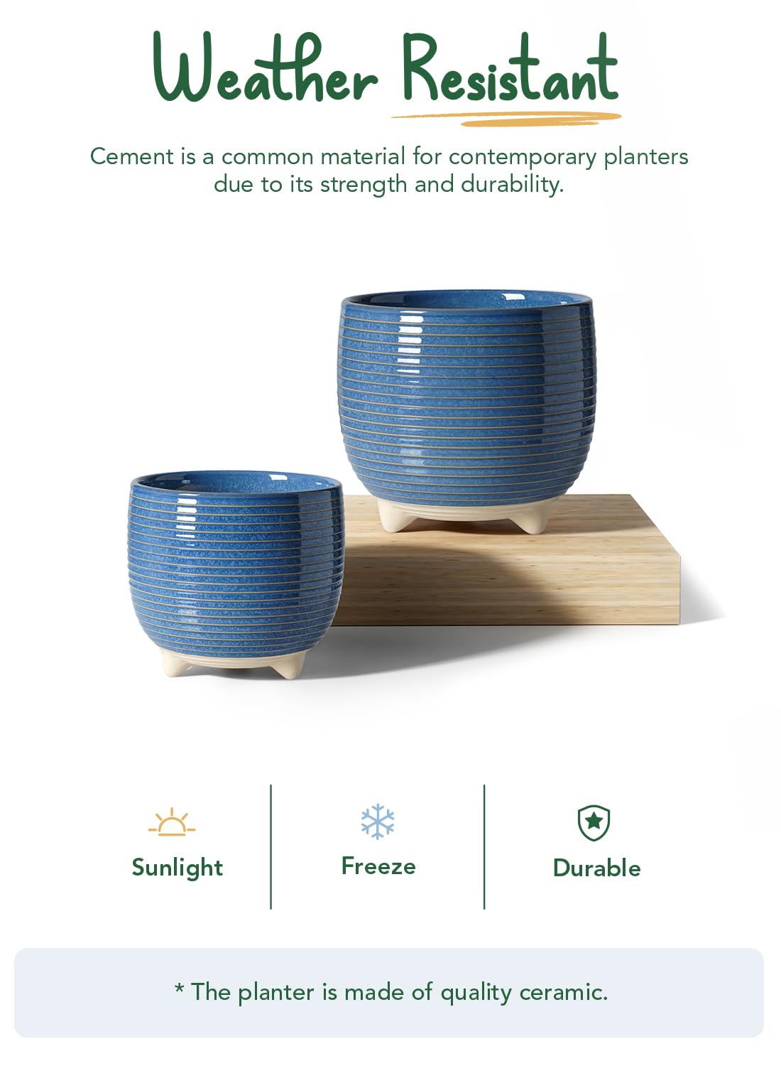 LE TAUCI Ceramic Plant Pots, 5.1 + 6.4 Inch Footed Pots for Plants, Modern Flower Pots for Home and Office, Indoor Planters with Drainage, Reactive Glaze Blue