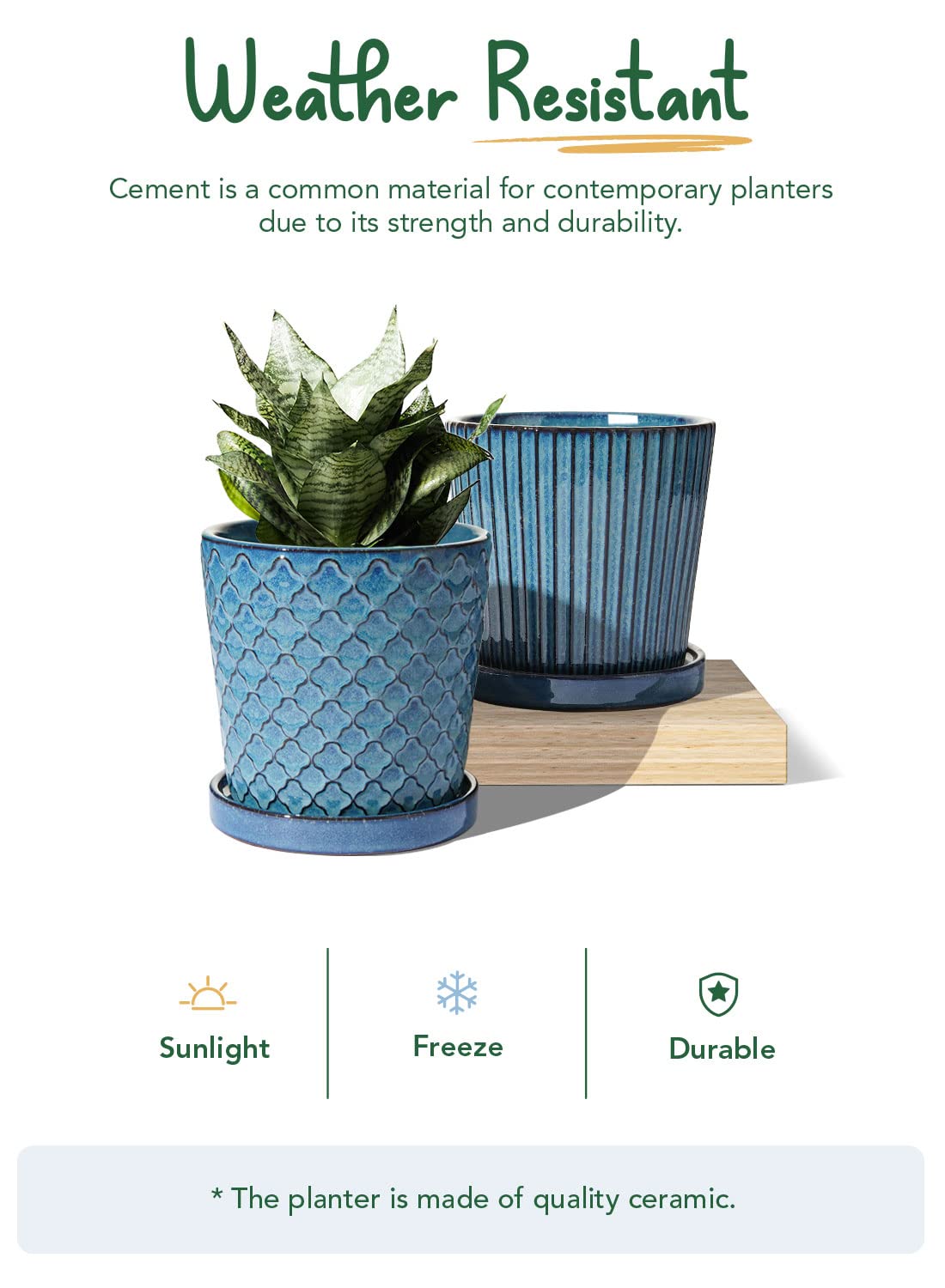 LE TAUCI Ceramic Plant Pots, 5.5 Inch Pots for Indoor Plants, Planters with Drainage Hole and Saucer, Flower Pots for Succulent, Snake Plants and Cactus, Set of 2, Reactive Glaze Blue