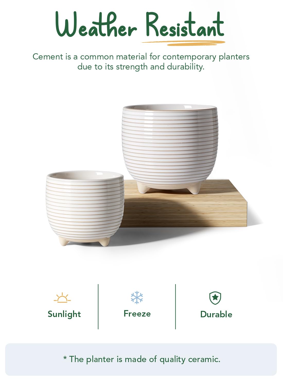 LE TAUCI Ceramic Plant Pots, 5.1 + 6.4 Inch Footed Pots for Plants, Modern Flower Pots for Home and Office, Indoor Planters with Drainage, Reactive Glaze White