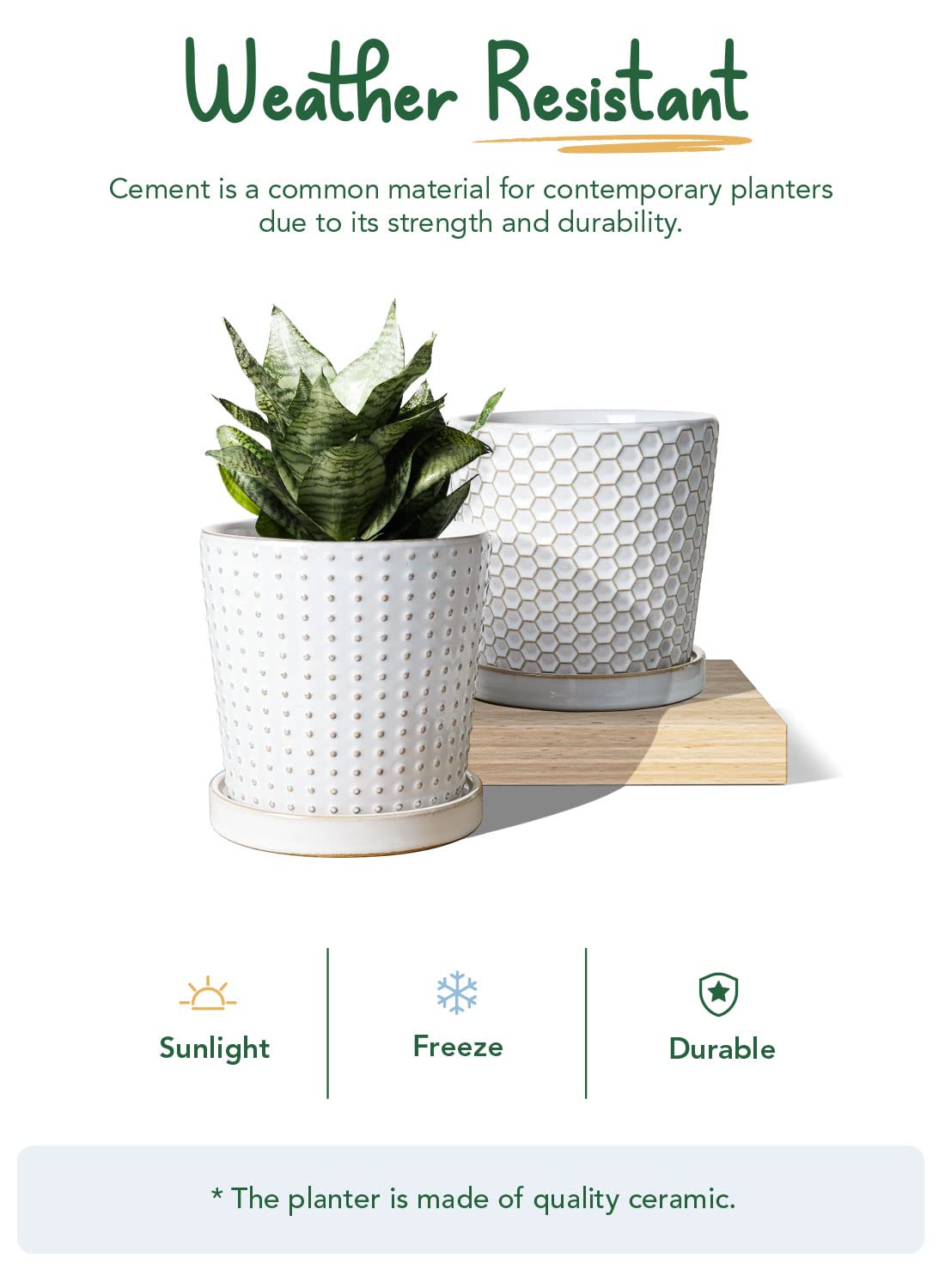 LE TAUCI Ceramic Plant Pots, 5.4 Inch Pots for Indoor Plants, Planters with Drainage Hole and Saucer, Flower Pots for Succulent, Snake Plants and Cactus, Set of 2, Reactive Glaze White