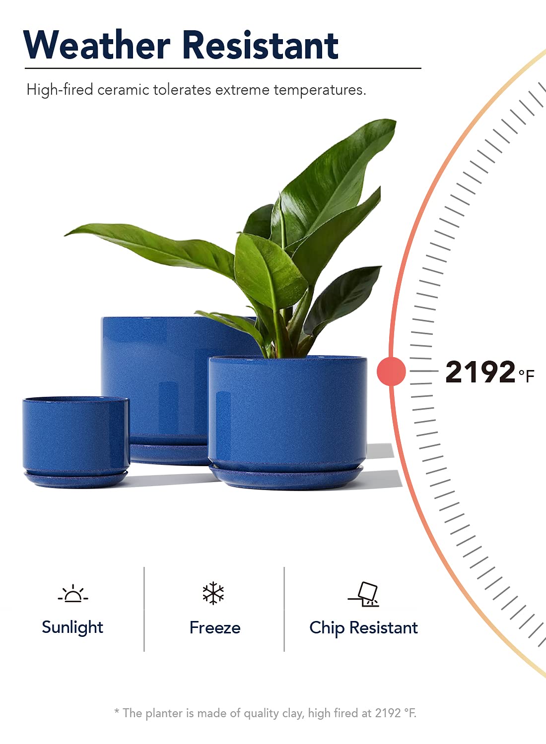 LE TAUCI Ceramic Plant Pots, 4.3+5.3+6.8 inch, Set of 3, Planters with Drainage Hole and Saucer, Indoor Flower Pot with Hole Mesh Pad, Gifts for Mom, Sapphire Blue