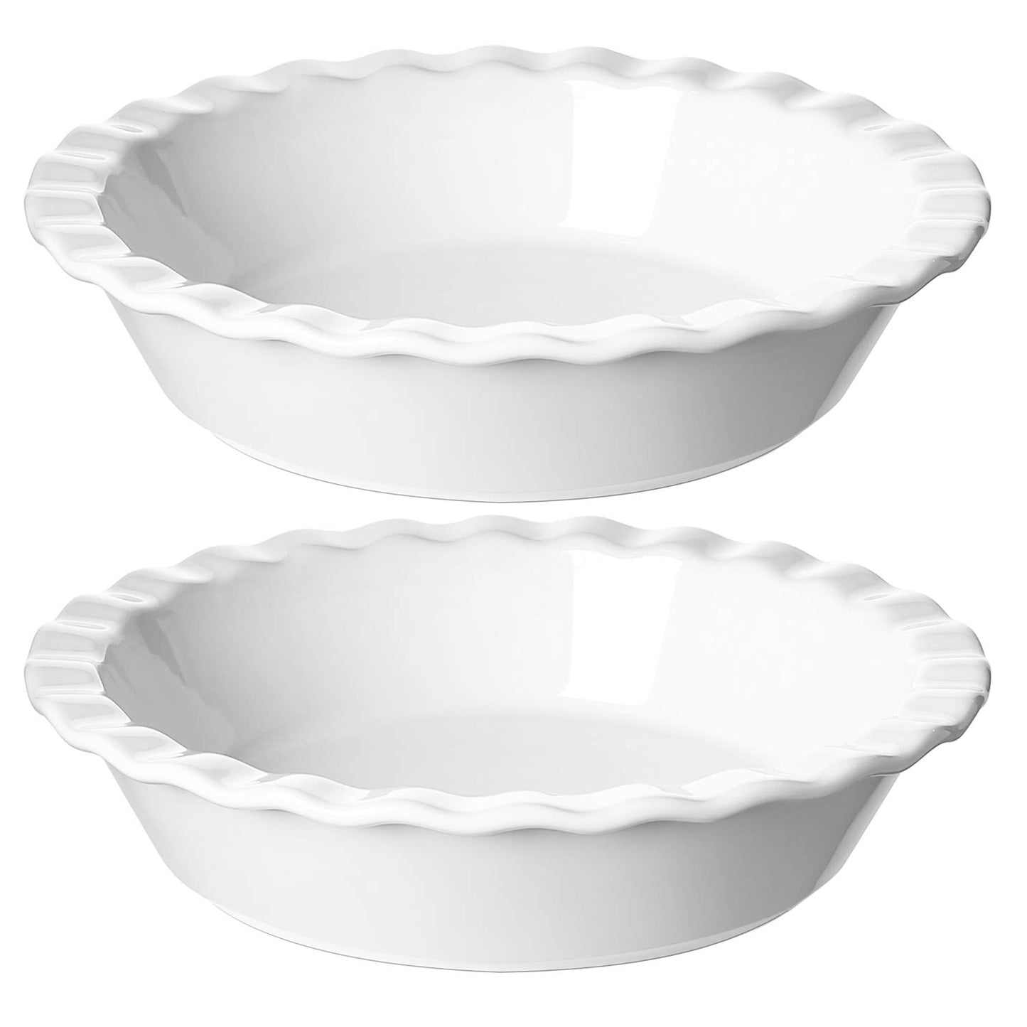 LE TAUCI Ceramic Pie Pans Plate for Baking, 9 inch Deep Dish Baking Dish, 52 ounce Bakeware for Apple Pecan Pie, Set of 2, White