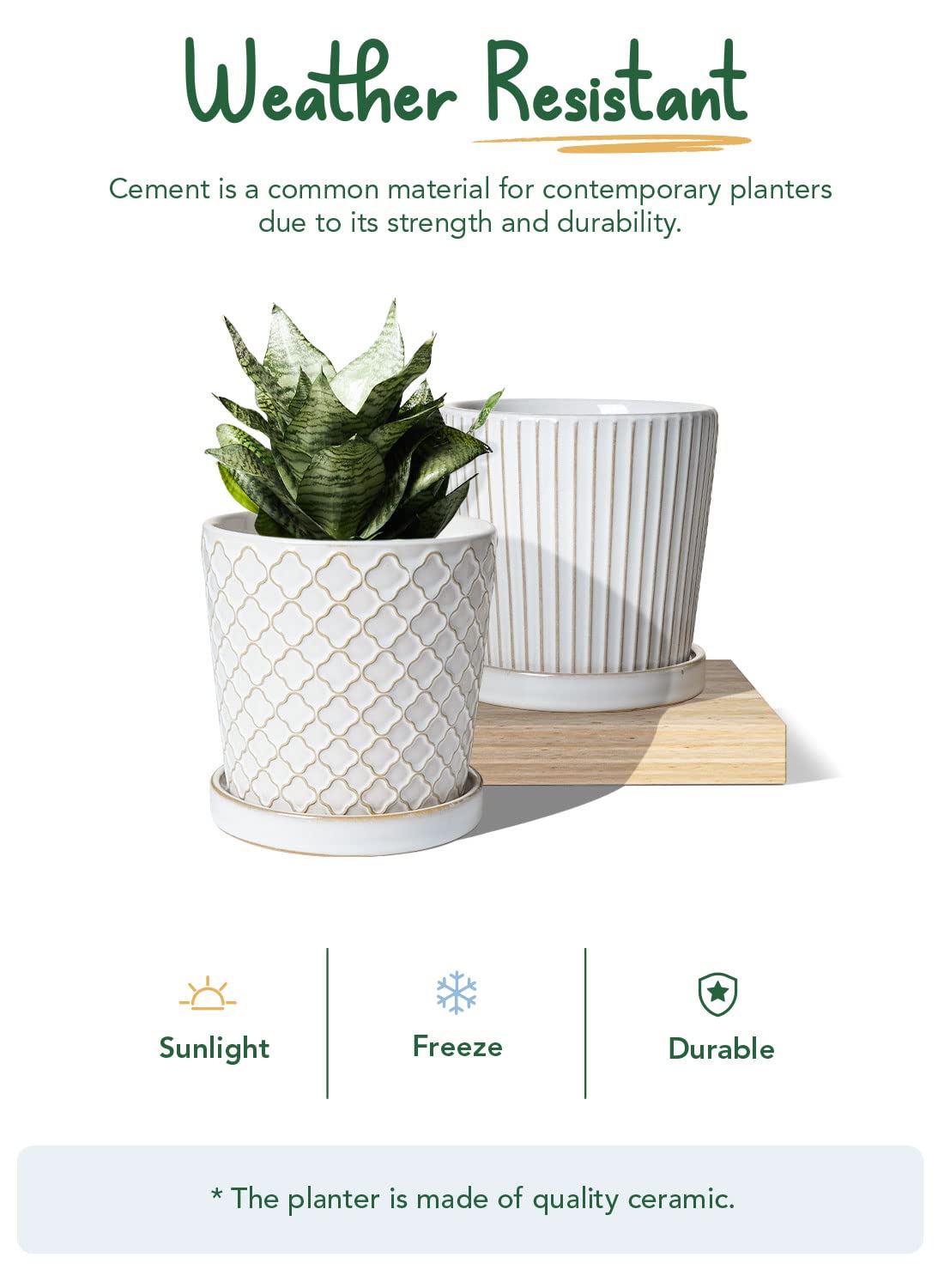 LE TAUCI Ceramic Plant Pots, 5.4 Inch Pots for Indoor Plants, Planters with Drainage Hole and Saucer, Flower Pots for Succulent, Snake Plants and Cactus, Set of 2, Reactive Glaze White