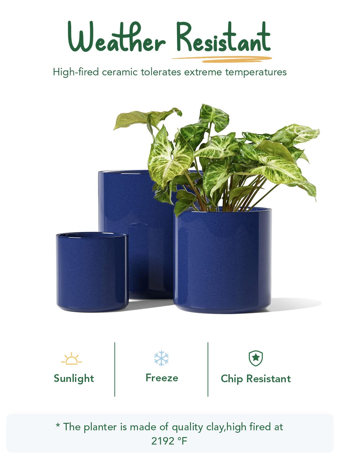 LE TAUCI Large Plant Pots Set, 10/8/6 Inch Ceramic Planters for Indoor Plants, Mid-Century Modern Flower Planter Pots with Drainage Hole and Plug, Cylinder Round Planter Pots, Set of 3, Sapphire Blue