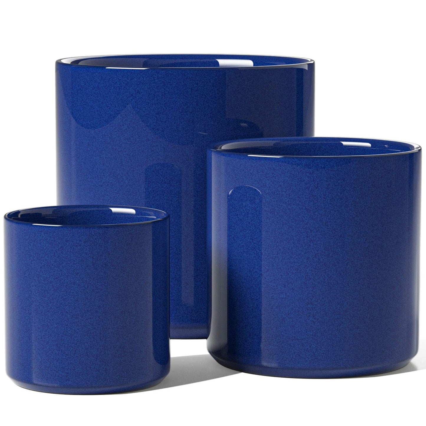 LE TAUCI Large Plant Pots Set, 10/8/6 Inch Ceramic Planters for Indoor Plants, Mid-Century Modern Flower Planter Pots with Drainage Hole and Plug, Cylinder Round Planter Pots, Set of 3, Sapphire Blue