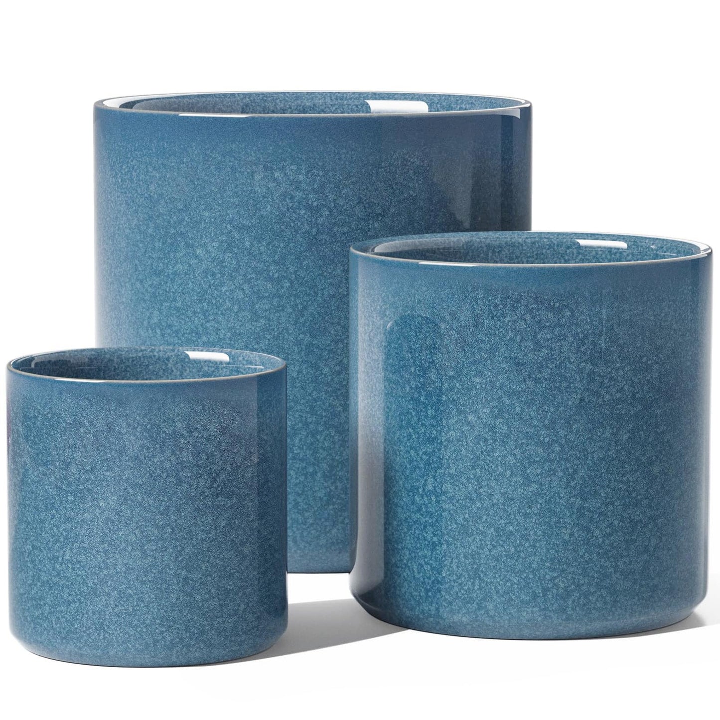 LE TAUCI Ceramic Plant Pots Indoor, 10 Inch 8 Inch 6 Inch Planters for Indoor Plants, Mid-Century Modern Flower Pots with Drainage Hole, Cylinder Round Planter Pots, Set of 3, Reactive Glaze Blue