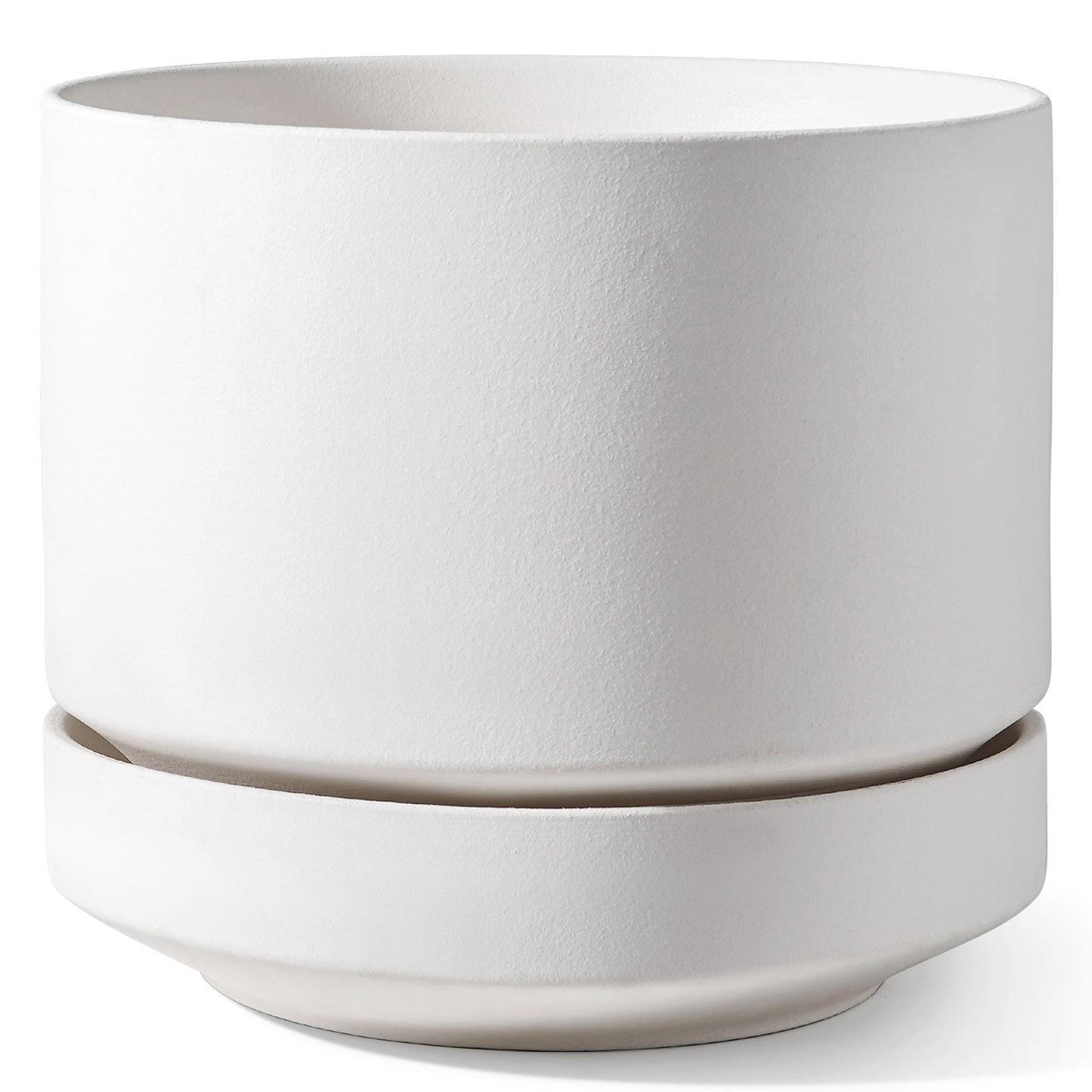 LE TAUCI Large 14 Inch Plant Pot with Saucer | Ceramic Outdoor & Indoor Big Planter Pot | Drainage Hole, Mesh Pad & Plug | Unglazed Porous | Modern Minimalist for Home and Patio – Chalk White