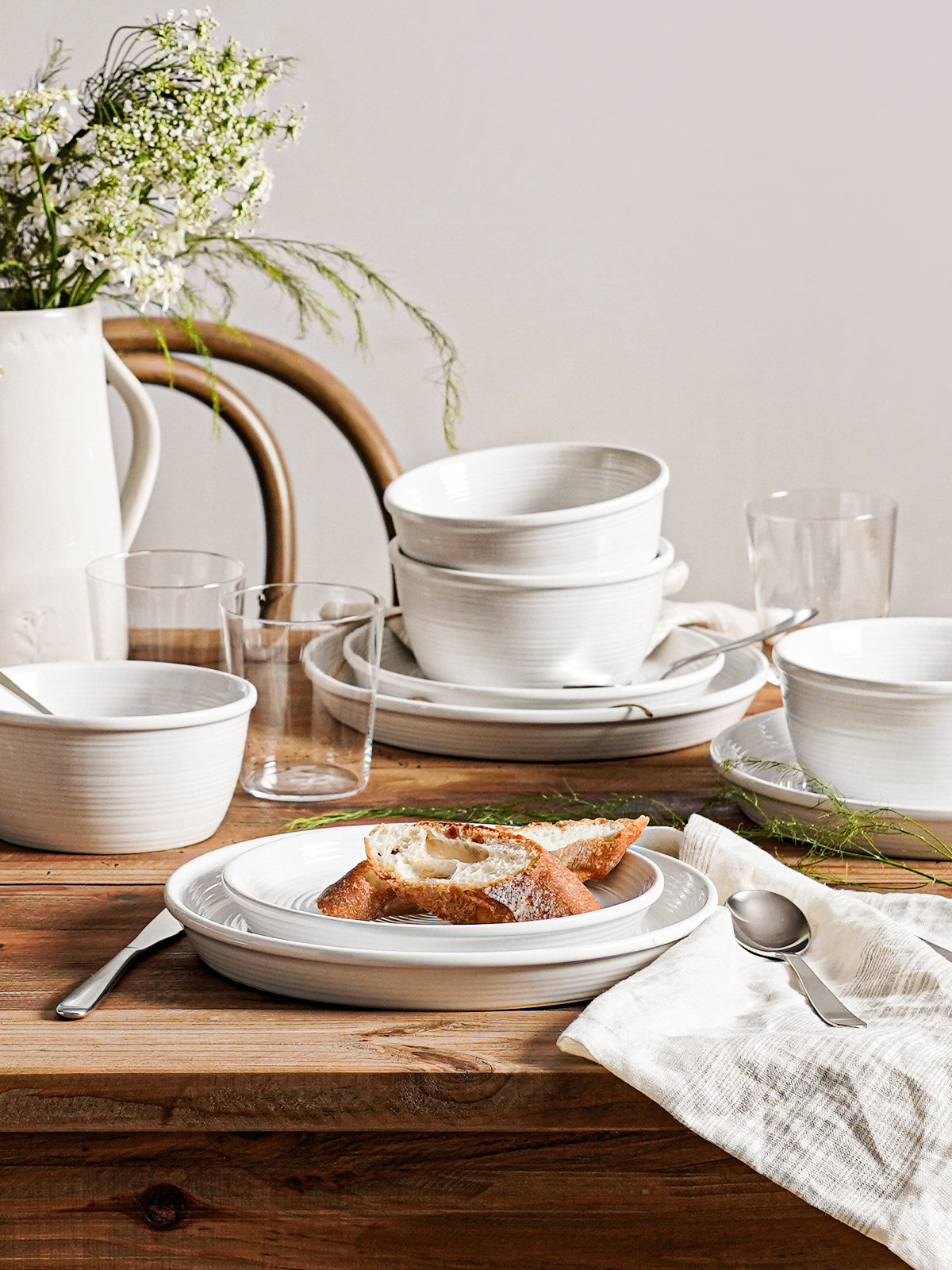 LE TAUCI 12‑Piece Ceramic Plates and Bowls Set, Service for 4 – White Farmhouse Dinnerware Sets with Deeper Plates (10" Dinner, 8" Salad, 6" Bowls), Dishwasher & Microwave Safe Stoneware Dishes