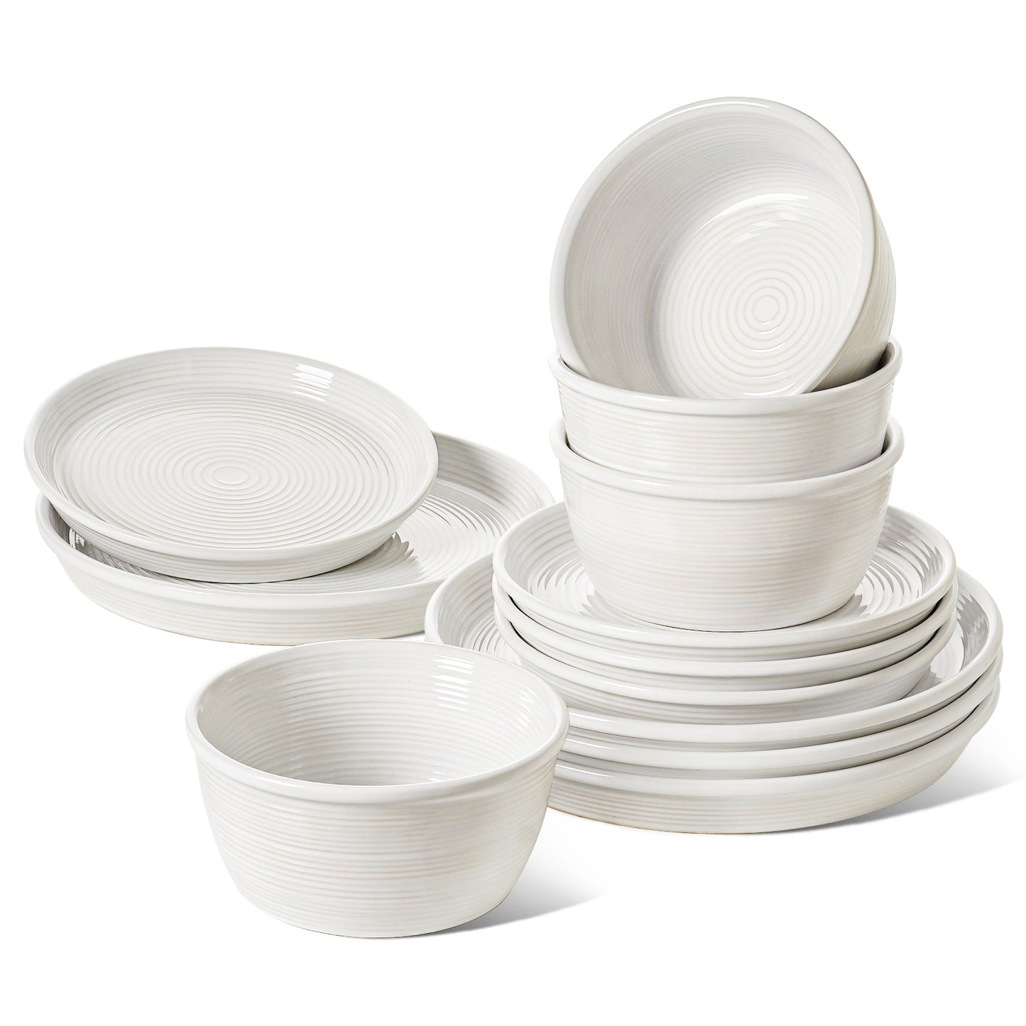 LE TAUCI 12‑Piece Ceramic Plates and Bowls Set, Service for 4 – White Farmhouse Dinnerware Sets with Deeper Plates (10" Dinner, 8" Salad, 6" Bowls), Dishwasher & Microwave Safe Stoneware Dishes