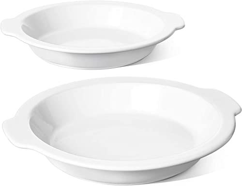 LE TAUCI Pie Pans for Baking 9 Inch, Ceramic Pie Dishes with Handles, Deep Pie Plates for Apple Pie, Pecan Pie - 36 Ounce, Set of 2, White