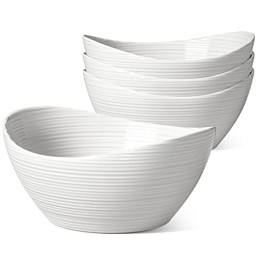 LE TAUCI Large Cereal Bowls 30 OZ, Ceramic Bowls Set for Salad Soup Rice Desserts, Kitchen Serving bowl, Oven Dishwasher & Microwave Safe - 7.5 inch, Set of 4, White