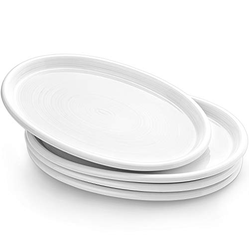 LE TAUCI Ceramic Serving Platter for Sandwich, 12 Inch Oval Platters for Serving Food, Dessert Taco Sushi Appetizer Dinner Plates Oven Safe, Christmas Serving Dishes Set of 4, White