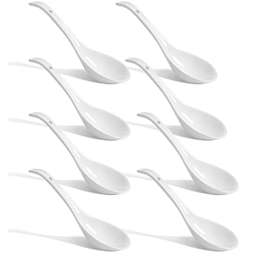 LE TAUCI 7 Inch Soup Spoons, Ceramic Chinese Soup Spoons, Asian Soup Spoons, Japanese Spoon Large for Cereals Ramen Pho Wontons Oatmeal Porridge Dumpling Miso Noodles, Set of 8, White